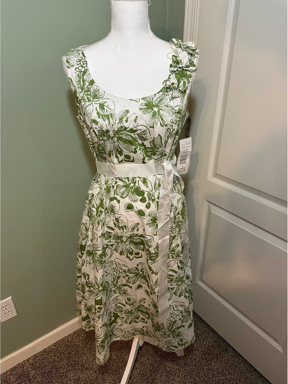 NWT Y2K Robbie Bee Garden Party Boatneck Aline Midi Dress Size 8